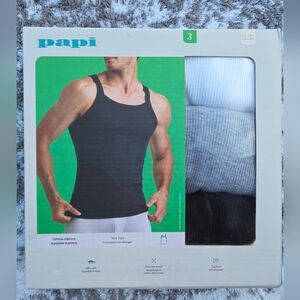 Men's Tank Top 3-Pack - Black, Gray, White Papi Cotton Stretch